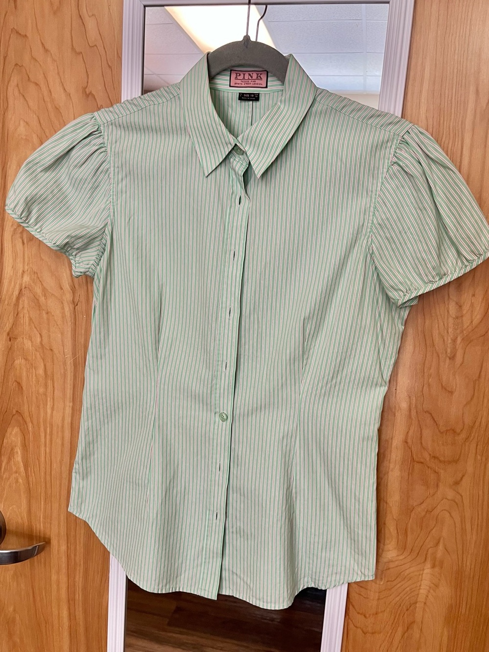 Thomas Pink Green & Pink Striped Button Up